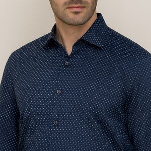 Alberto Cardinali Men’s Tailored Fit Dress Shirt – Navy Blue Micro Dot Pattern.